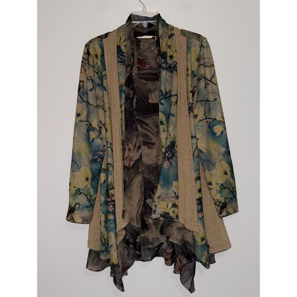 Soft Surroundings Floral Tea Garden Topper Tiered Cardigan Sweater Bird Boho LP - Picture 10 of 16